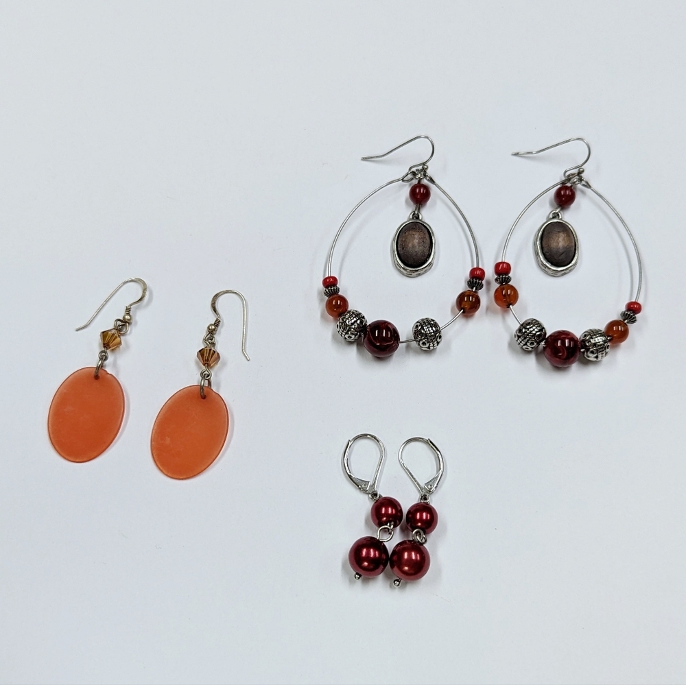 3 Pairs Red Boho Earrings